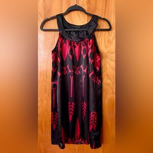 BCBGMaxAzria Black & Red Satin-Like Sleeveless Dress with Scoop Neck Size S